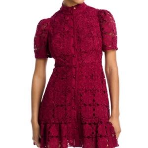 Aqua Burgundy Lace Button-Front Mini Dress
